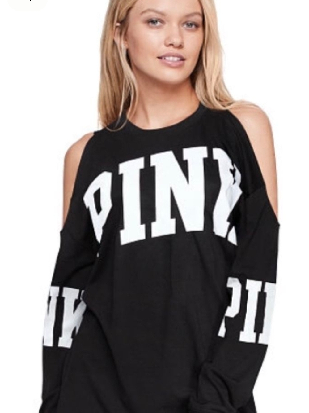 PINK Victoria's Secret Black Cold-Shoulder Logo Sweatshirt